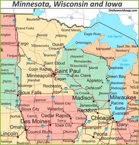 map of minnesota and wisconsin with cities.